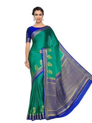 Green Woven Crepe Saree With Blouse 3