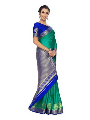Green Woven Crepe Saree With Blouse 4