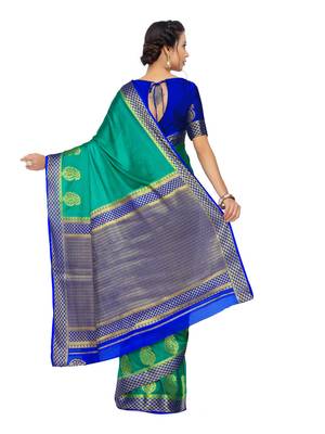 Green Woven Crepe Saree With Blouse 5