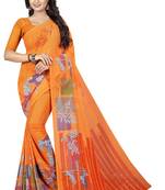 Orange printed crepe saree with blouse