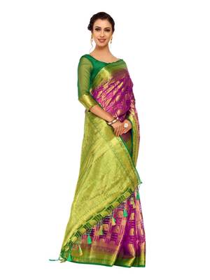 Purple Woven Organza Saree With Blouse 4