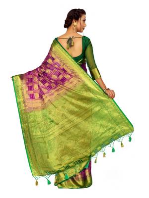 Purple Woven Organza Saree With Blouse 5