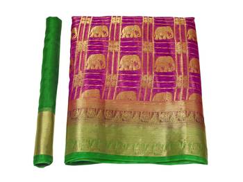 Purple Woven Organza Saree With Blouse 9