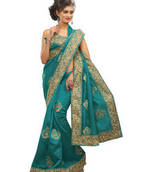 Light-Blue embroidered silk saree with blouse