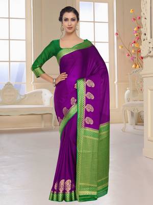 Purple Woven Crepe Saree With Blouse 2