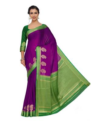 Purple Woven Crepe Saree With Blouse 3
