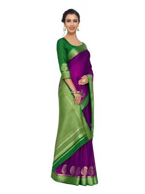 Purple Woven Crepe Saree With Blouse 4