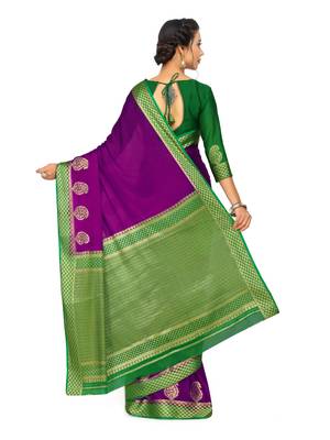 Purple Woven Crepe Saree With Blouse 5