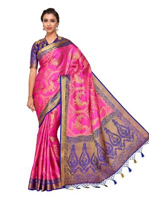 Pink Woven Art Silk Saree With Blouse 3