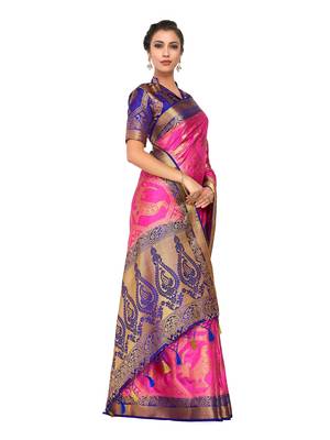 Pink Woven Art Silk Saree With Blouse 4