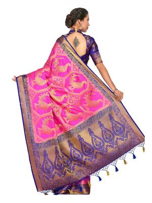 Pink Woven Art Silk Saree With Blouse 5