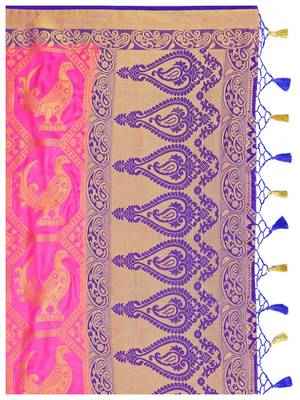 Pink Woven Art Silk Saree With Blouse 8