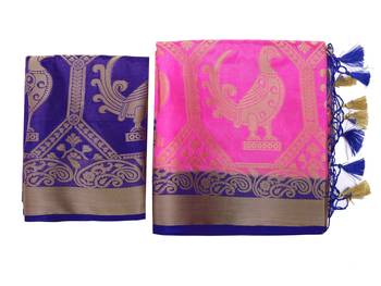 Pink Woven Art Silk Saree With Blouse 9