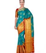 Turquoise Woven Art Silk Saree With Blouse