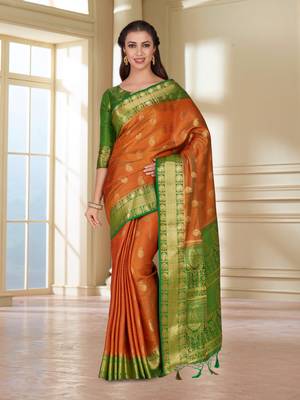Orange Woven Art Silk Saree With Blouse 2