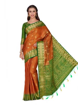 Orange Woven Art Silk Saree With Blouse 3