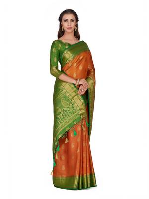Orange Woven Art Silk Saree With Blouse 4