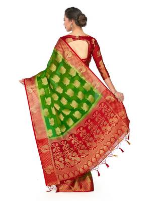 Green Woven Art Silk Saree With Blouse 5
