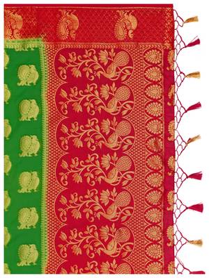 Green Woven Art Silk Saree With Blouse 8