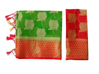 Green Woven Art Silk Saree With Blouse 9