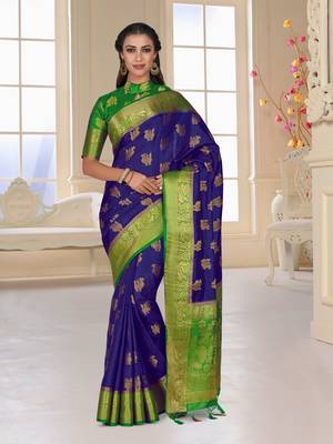 Blue Woven Art Silk Saree With Blouse 2