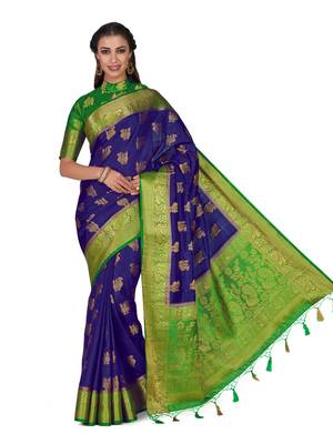 Blue Woven Art Silk Saree With Blouse 3