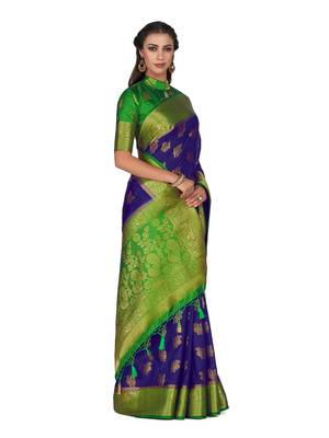 Blue Woven Art Silk Saree With Blouse 4