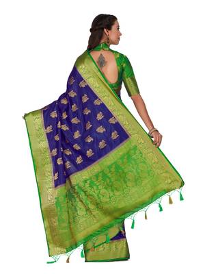 Blue Woven Art Silk Saree With Blouse 5