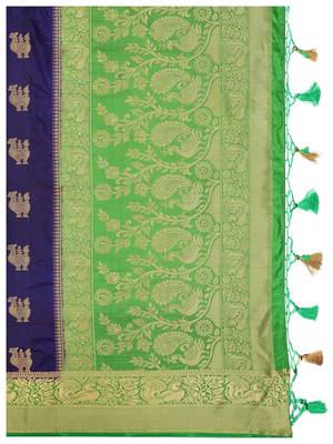 Blue Woven Art Silk Saree With Blouse 8