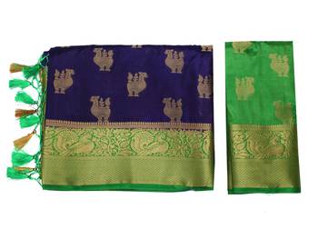 Blue Woven Art Silk Saree With Blouse 9