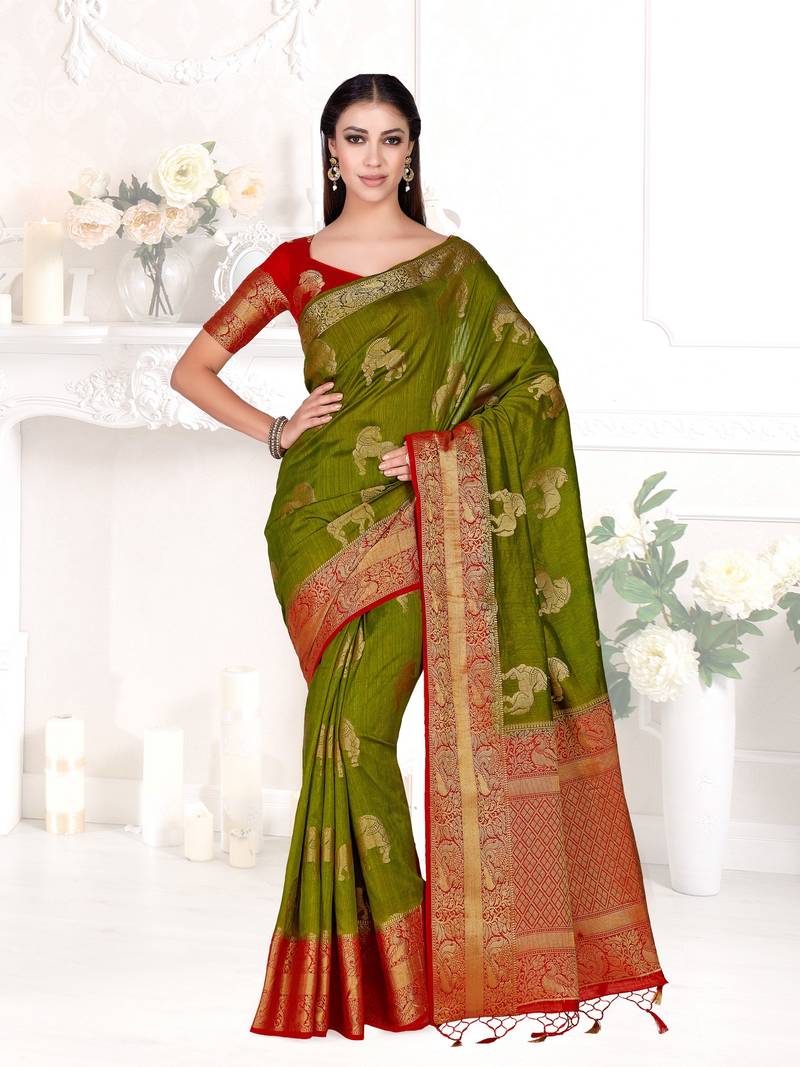 Green Woven Art Silk Saree With Blouse