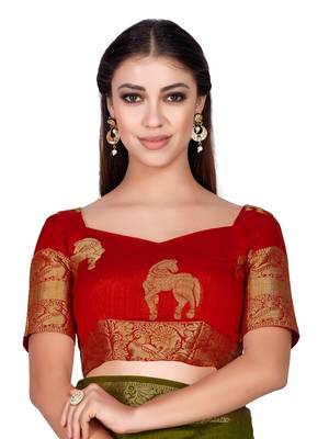 Green Woven Art Silk Saree With Blouse 6
