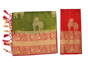 Green Woven Art Silk Saree With Blouse 9
