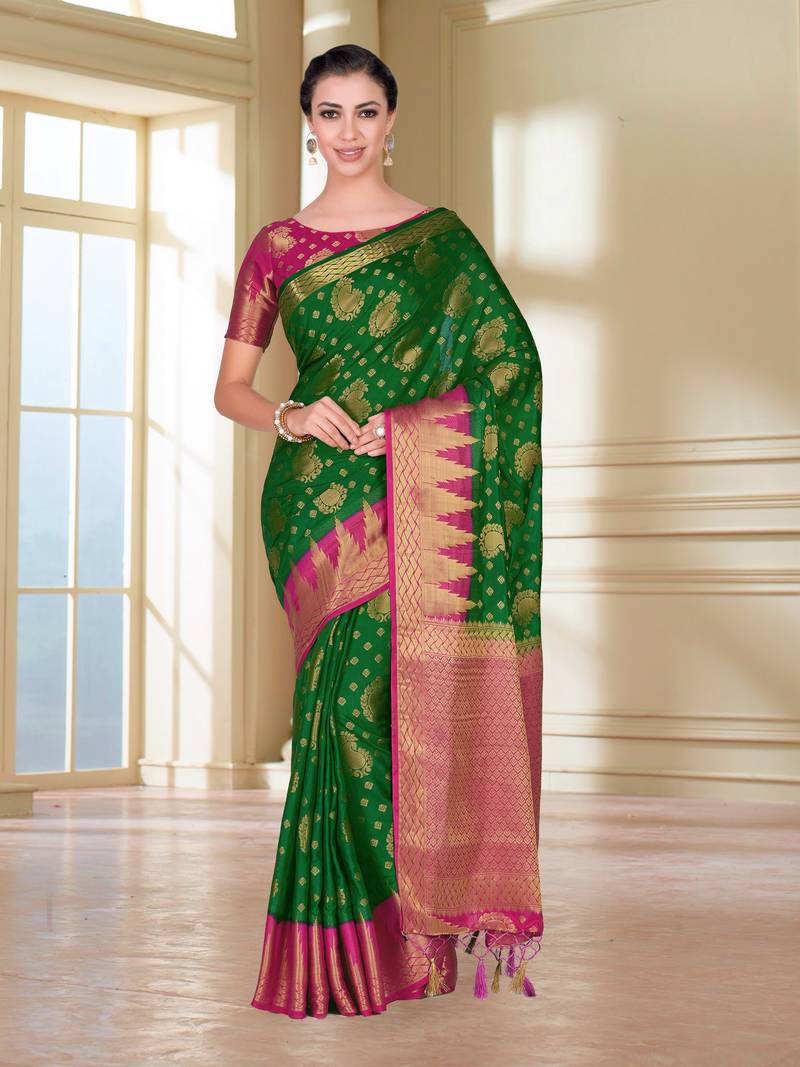Green Woven Art Silk Saree With Blouse