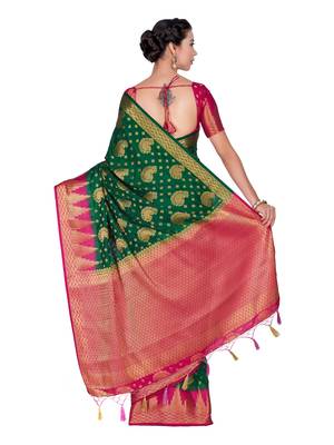 Green Woven Art Silk Saree With Blouse 5