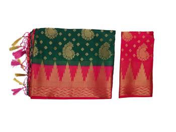 Green Woven Art Silk Saree With Blouse 9