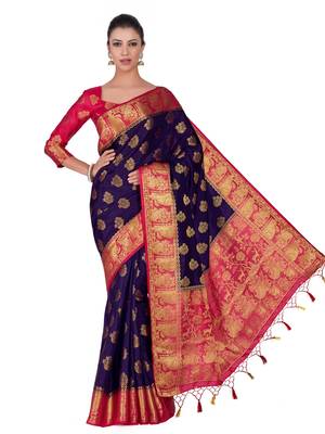 Blue Woven Art Silk Saree With Blouse 3