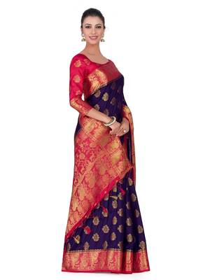 Blue Woven Art Silk Saree With Blouse 4