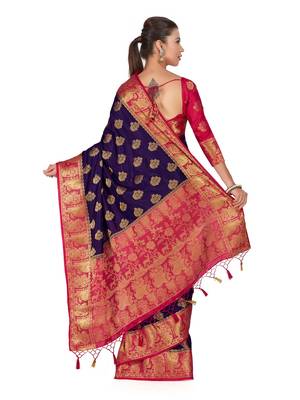 Blue Woven Art Silk Saree With Blouse 5