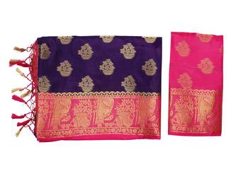 Blue Woven Art Silk Saree With Blouse 9