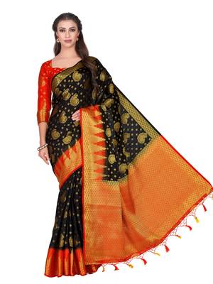 Black woven art silk saree with blouse 3