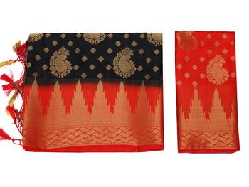 Black woven art silk saree with blouse 9