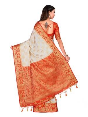 Beige Woven Art Silk Saree With Blouse 5