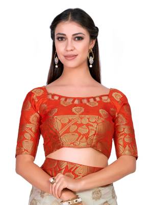 Beige Woven Art Silk Saree With Blouse 6