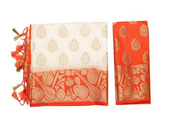 Beige Woven Art Silk Saree With Blouse 9