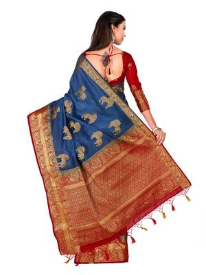 Blue Woven Art Silk Saree With Blouse 5