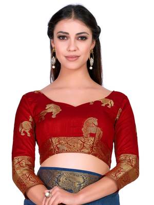 Blue Woven Art Silk Saree With Blouse 6