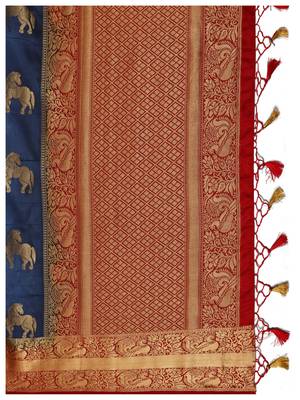 Blue Woven Art Silk Saree With Blouse 8