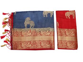 Blue Woven Art Silk Saree With Blouse 9