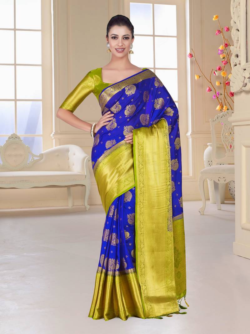Blue Woven Art Silk Saree With Blouse